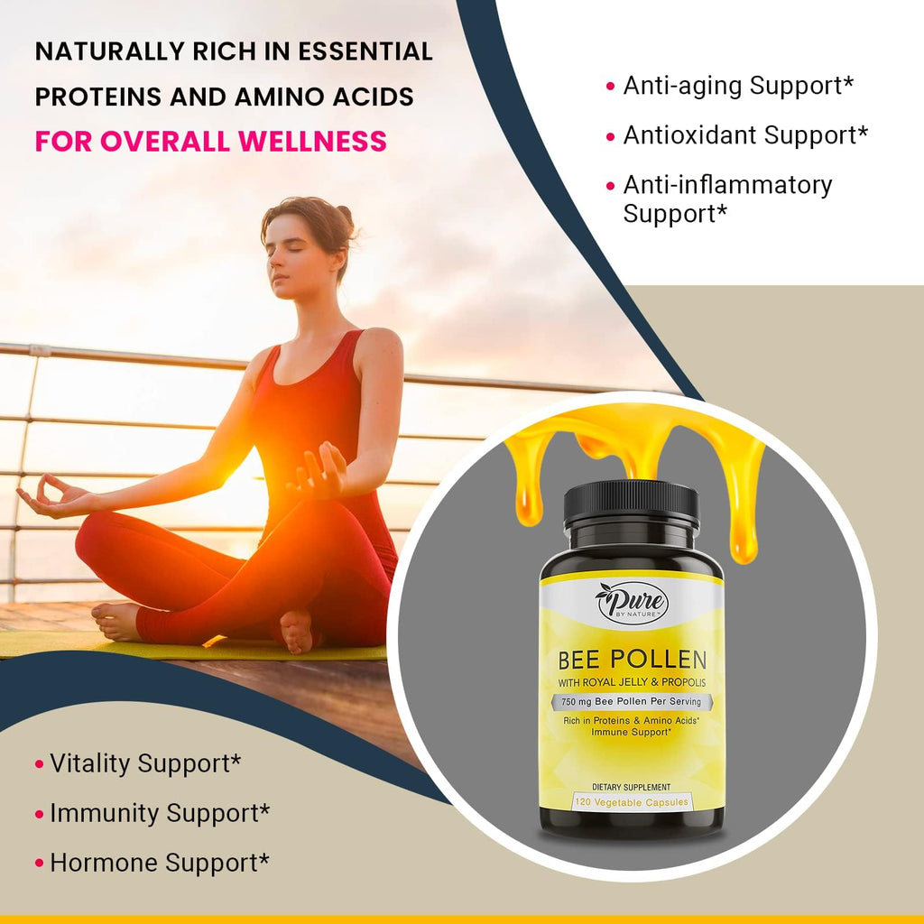 Pure By Nature Bee Pollen Supplement with Propolis & Royal Jelly - 120 Capsules - image 4