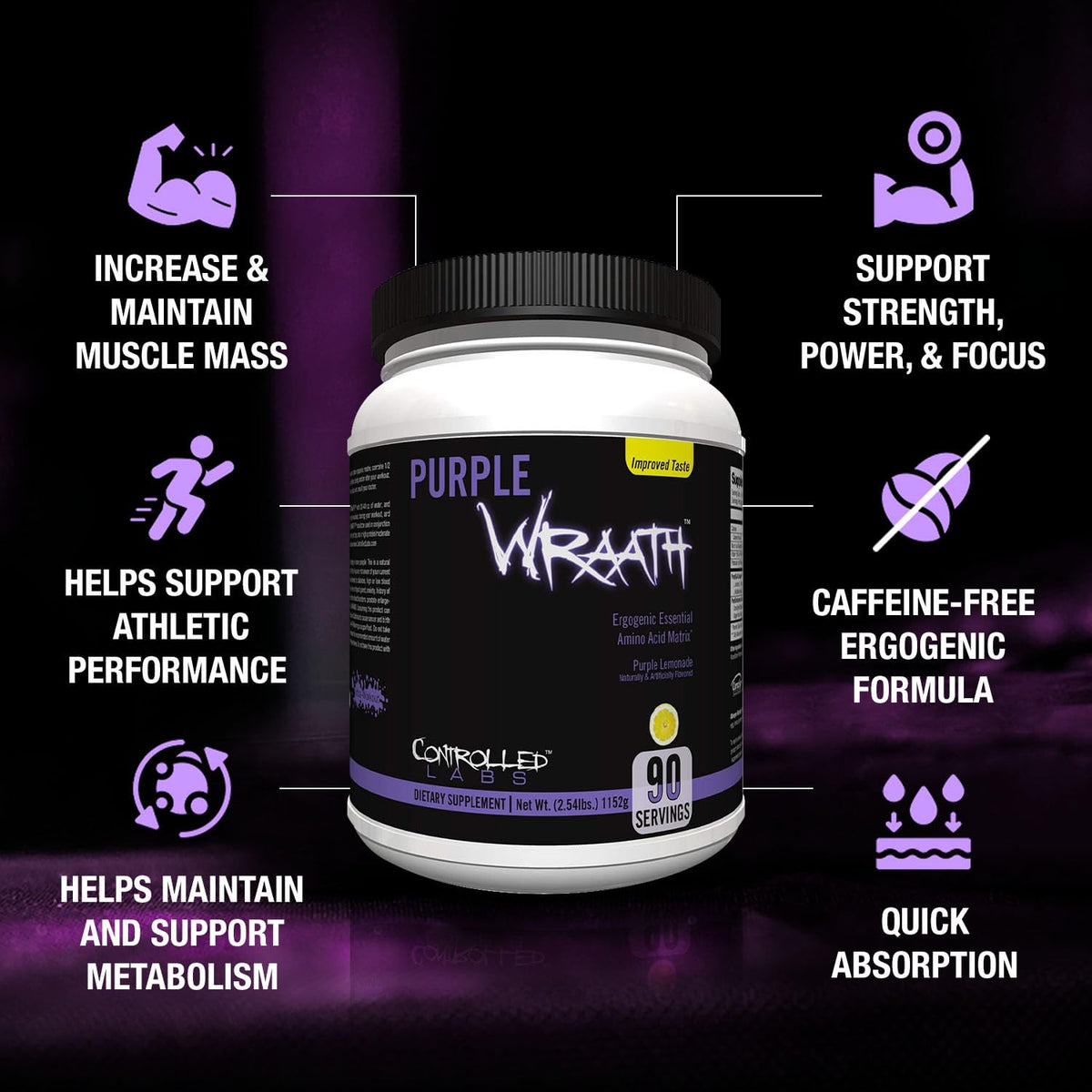 CONTROLLED LABS Purple Wraath BCAA EAA Amino Acid Powder - 90 Servings - image 2