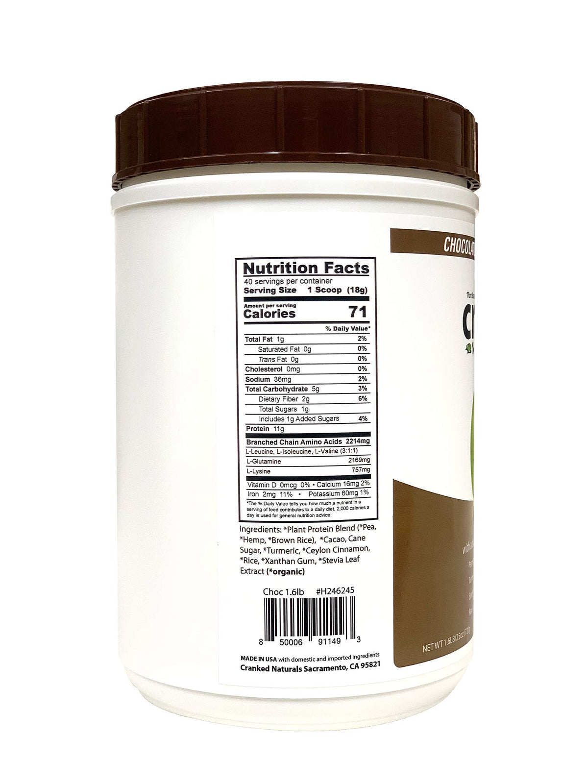 Cranked Naturals Chocolate Plant Protein Sport Recovery Drink Mix - 40 Servings - image 2