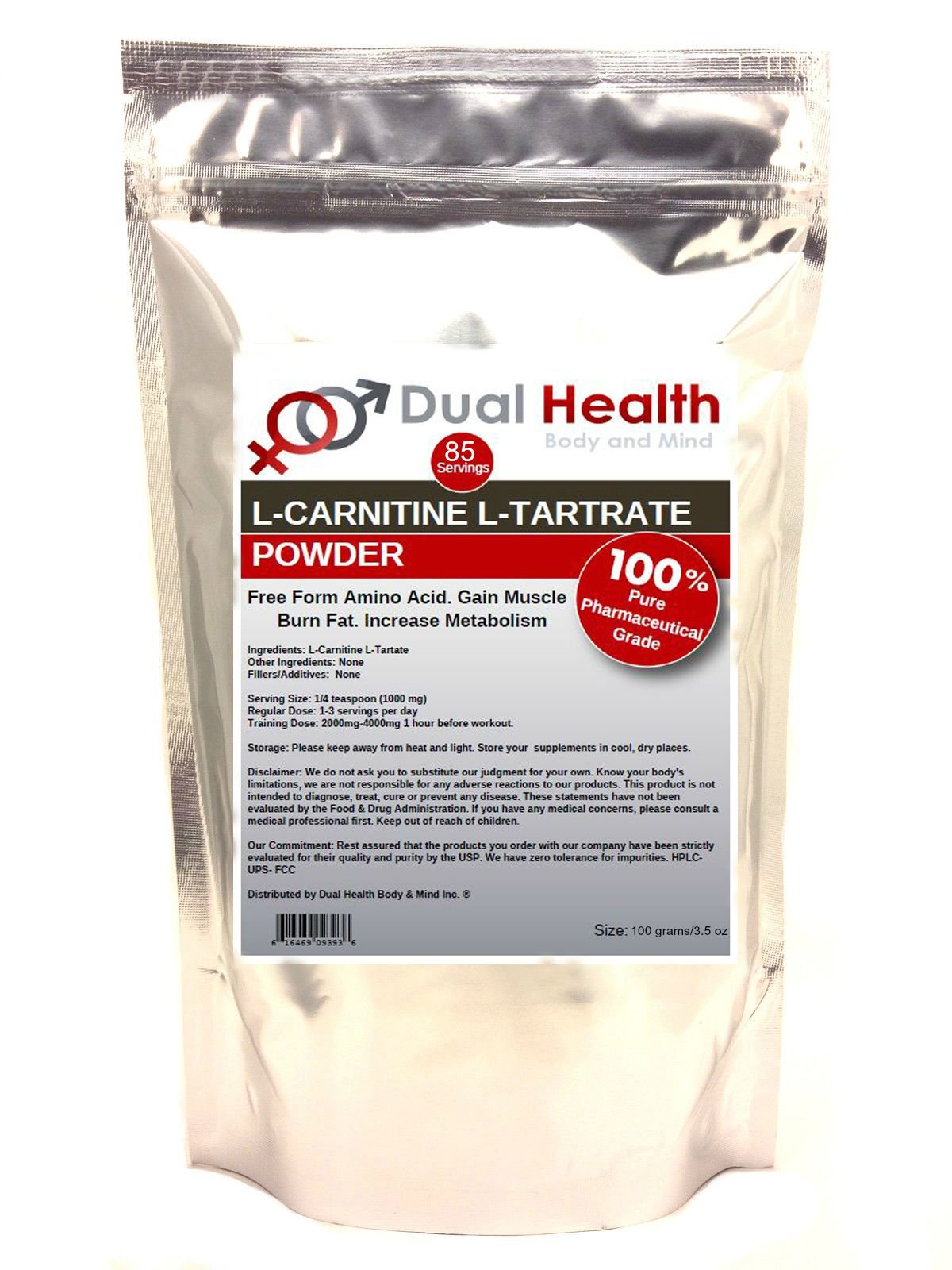Dual Health Body & Mind L-Carnitine L-Tartrate Powder - 100g