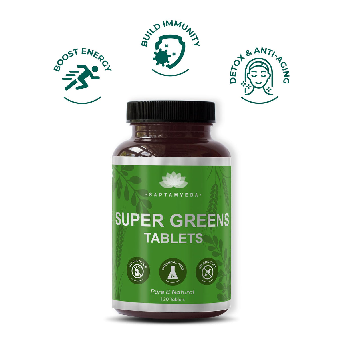 SAPTAMVEDA Natural Supergreen Multivitamin - 120 Tablets - image 2