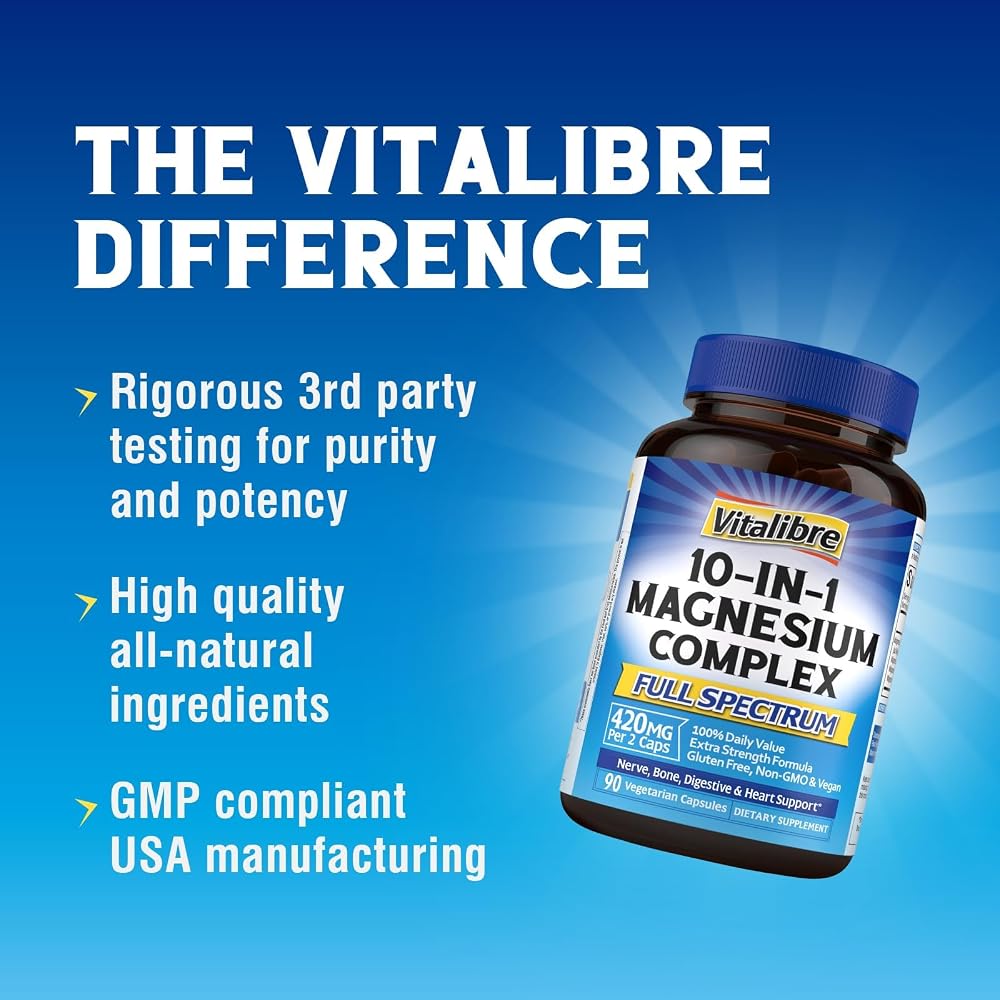 Vitalibre 10 in 1 Magnesium Complex, 420mg Elemental Magnesium