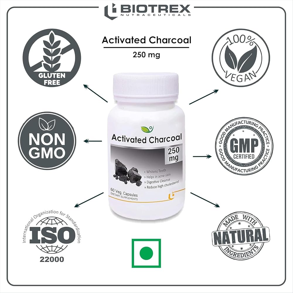 Generic Activated Charcoal 250mg Digestive Cleanse - 60 Capsules - image 5