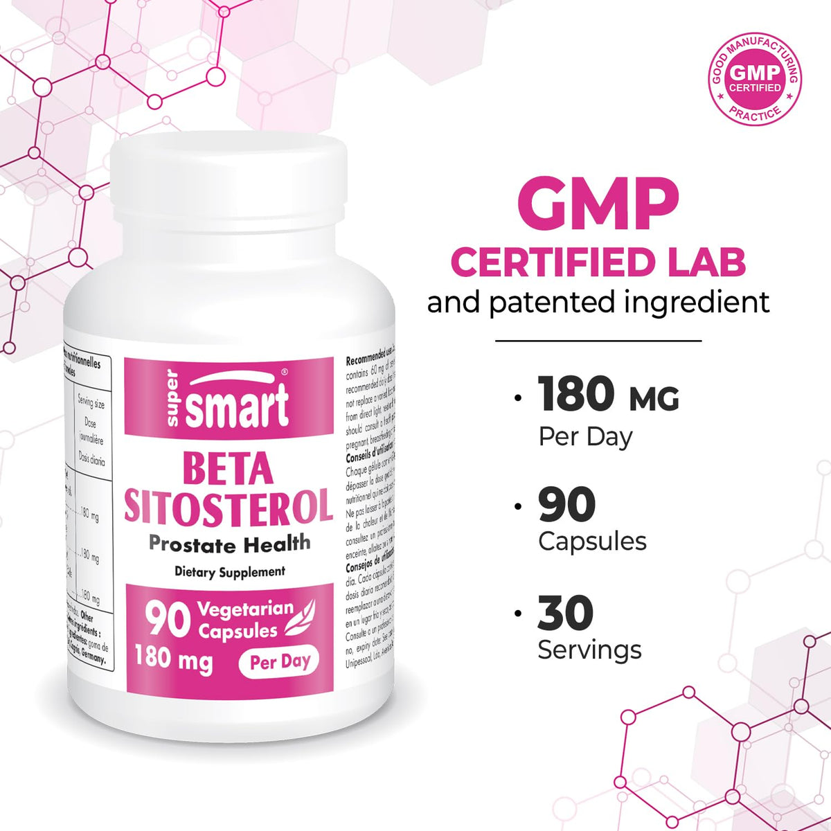 Supersmart Beta-Sitosterol 180mg Plant Sterols - 90 Vegetarian Capsules - image 5