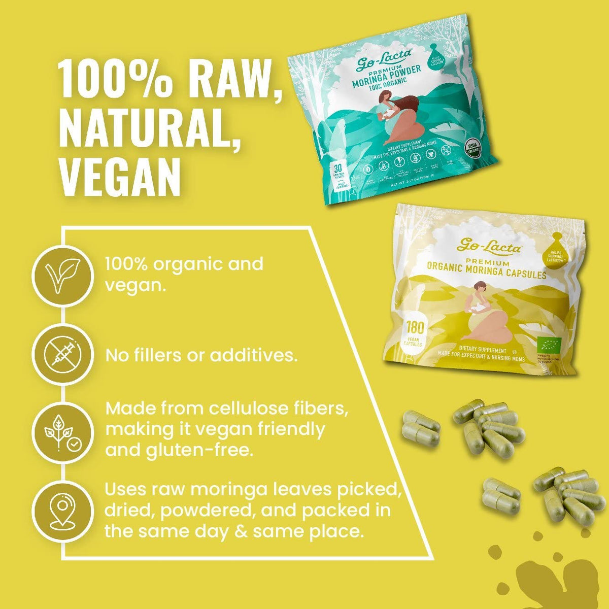 Go-Lacta Organic Moringa Capsules and Powder Bundle - 180 Capsules - image 5