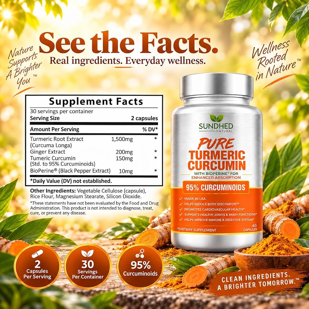 Sundhed Natural Pure Turmeric Curcumin Capsules - 60 Capsules - image 2
