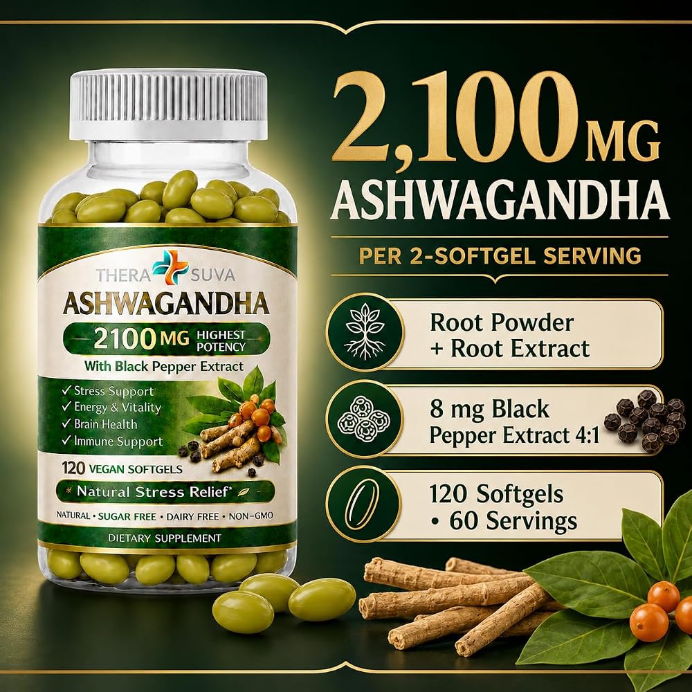 TheraSuva Ashwagandha 2100mg Supplement Stress Support - 120 Softgels - image 2