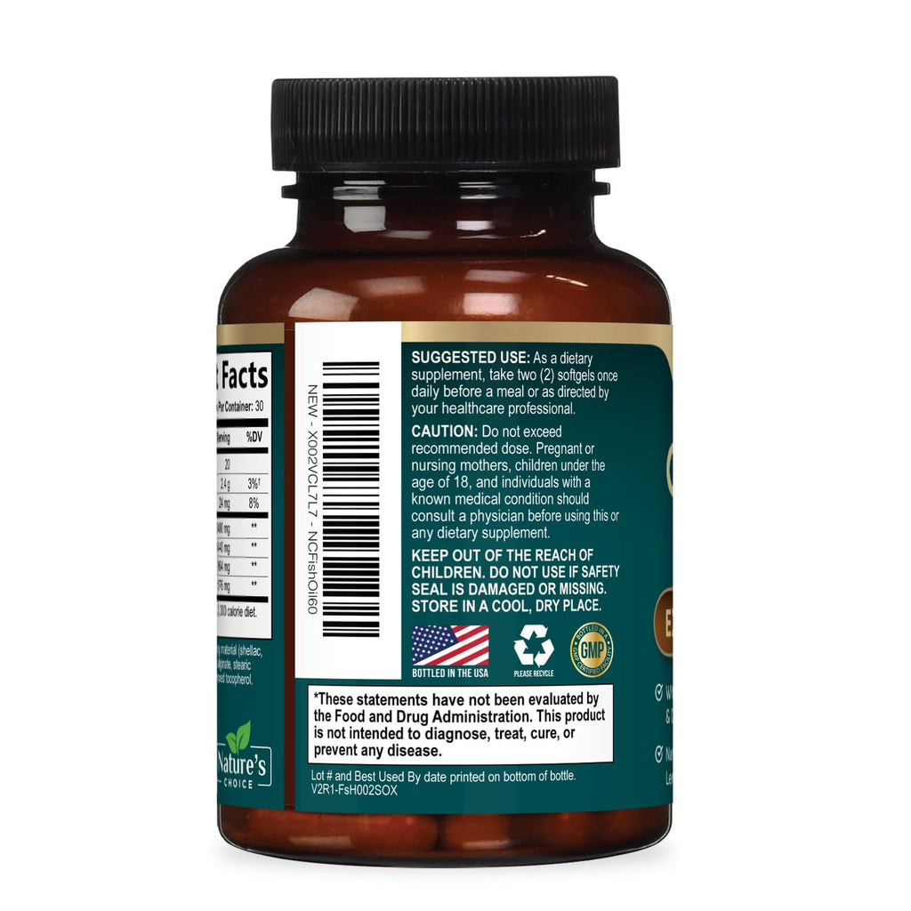 Nature's Choice Omega 3 Fish Oil Supplements - 2400mg Fish Oil Per
