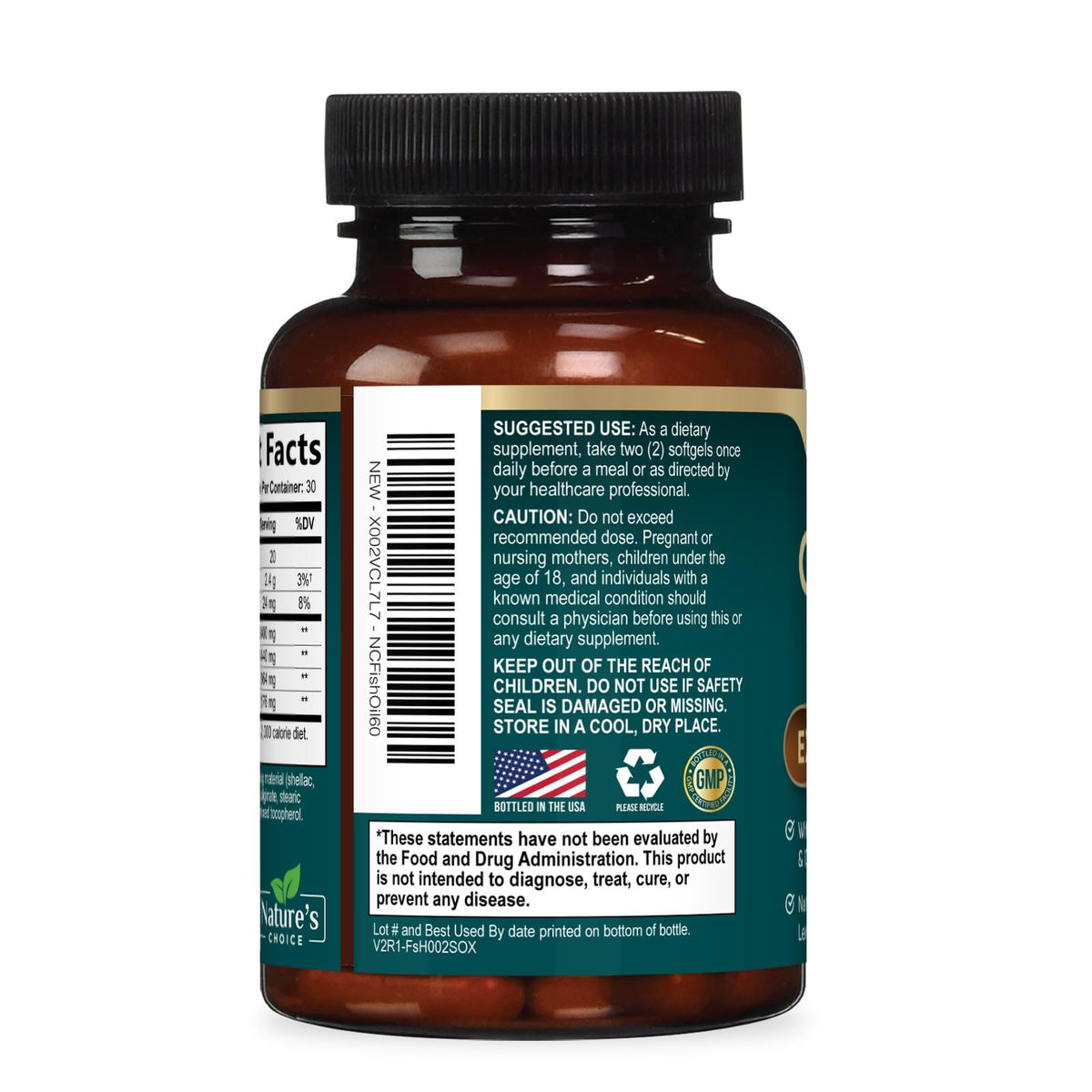 Nature's Choice Omega 3 Fish Oil Supplements - 2400mg Fish Oil Per