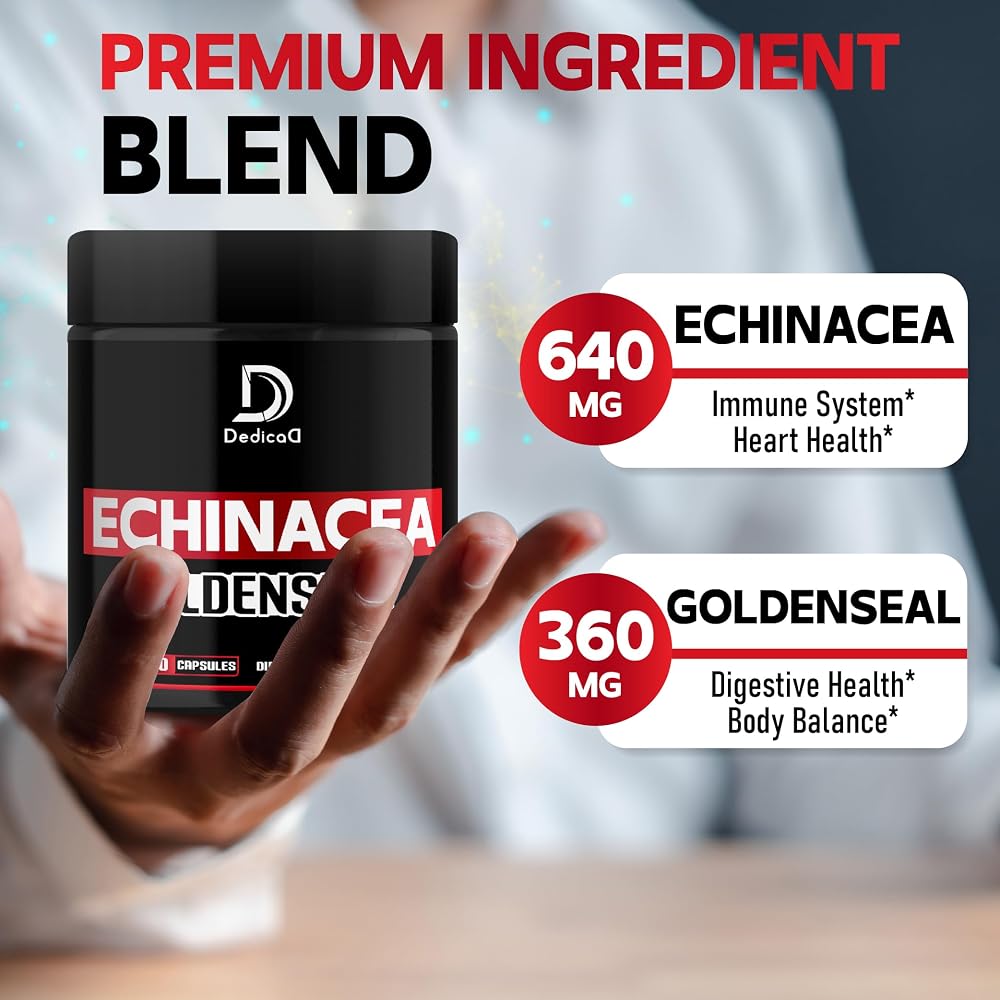 DEDICAD Echinacea Goldenseal 1000mg Immune Support - 60 Vegetarian Capsules - image 2