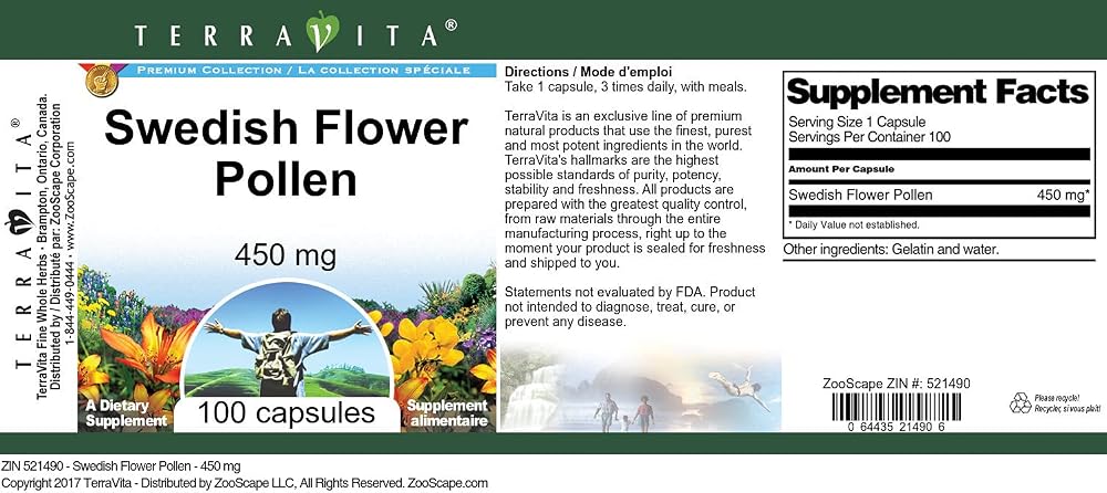 Terravita Swedish Flower Pollen - 450 mg (100 Capsules, ZIN: 521490) - image 3