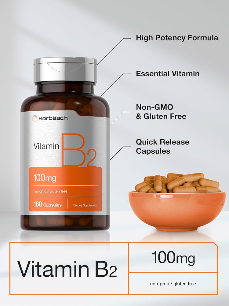 Horbäach Vitamin B2 Riboflavin 100mg - 180 Capsules - image 4