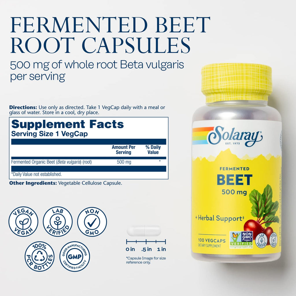 SOLARAY Fermented Beet Root Extract - 100 Vegetarian Capsules - image 3