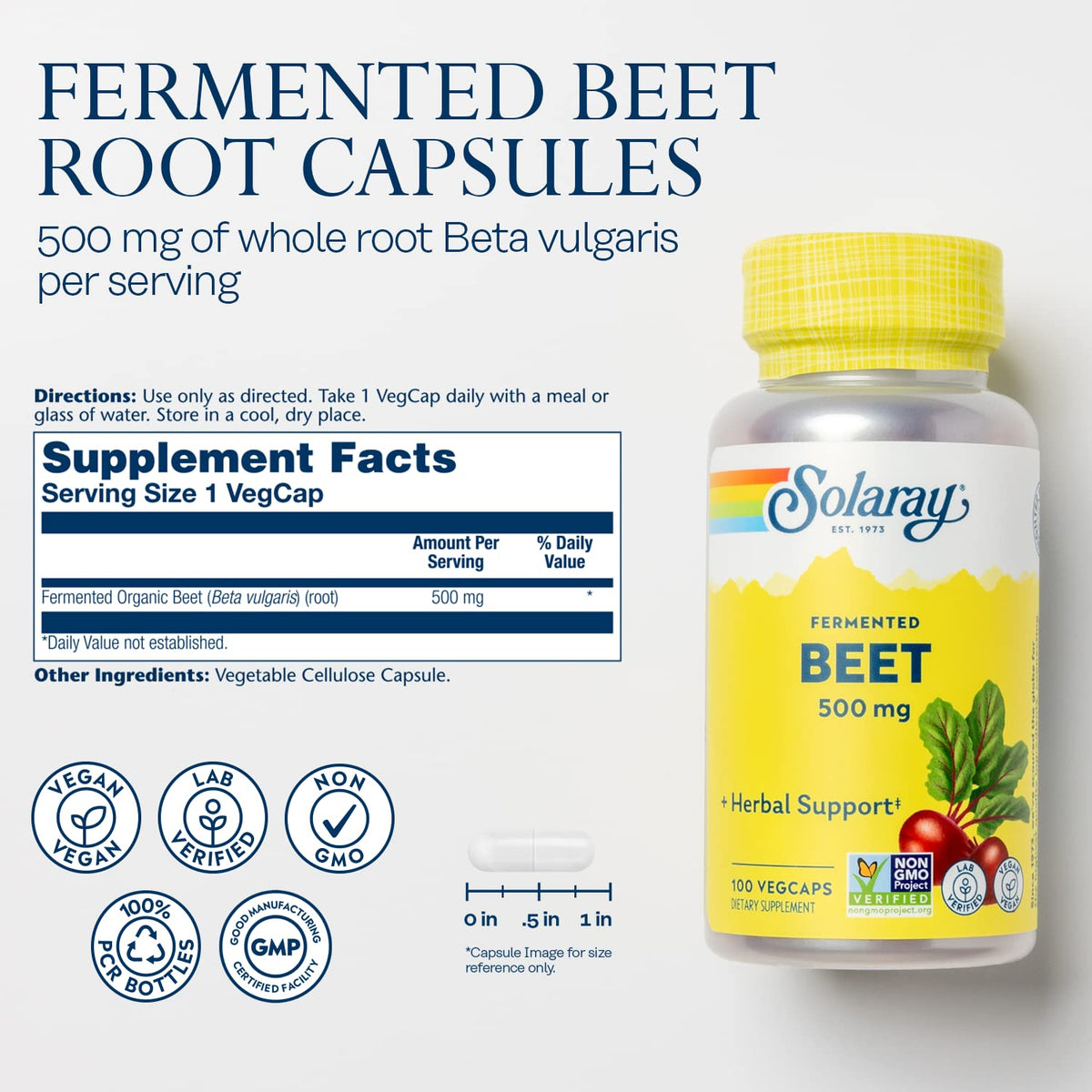 SOLARAY Fermented Beet Root Extract - 100 Vegetarian Capsules - image 3