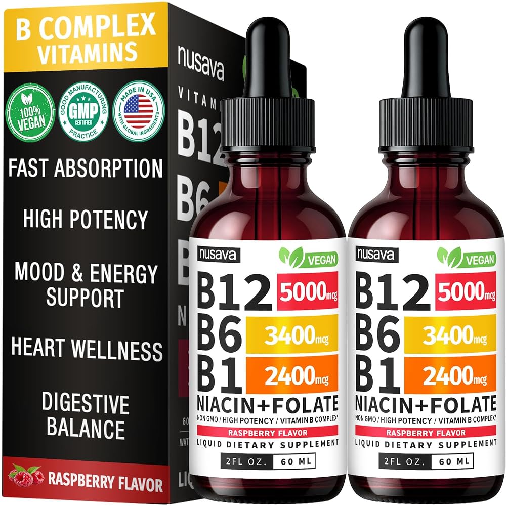 NUSAVA Vitamin B12 Liquid Drops 5000mcg - B12 Sublingual with B6