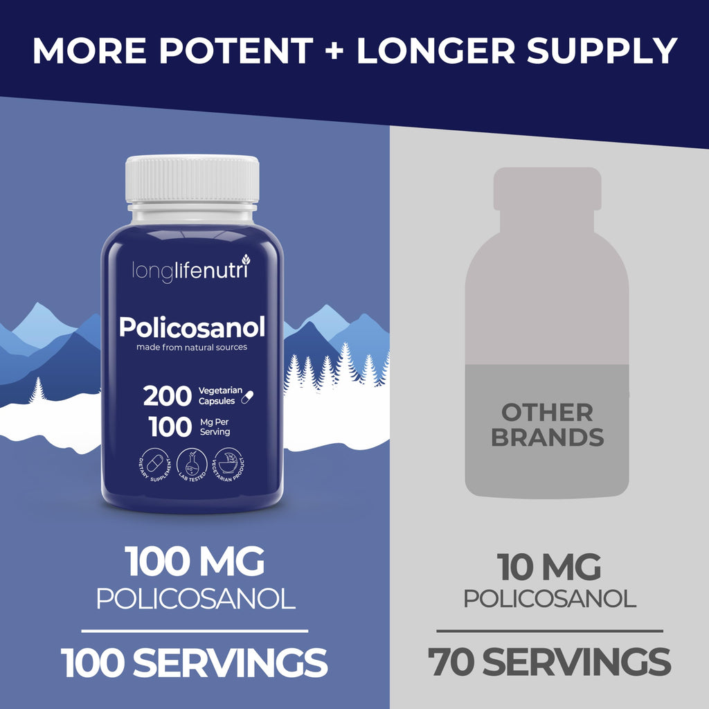 LongLifeNutri Policosanol 100mg - 200 Vegetarian Capsules - image 3