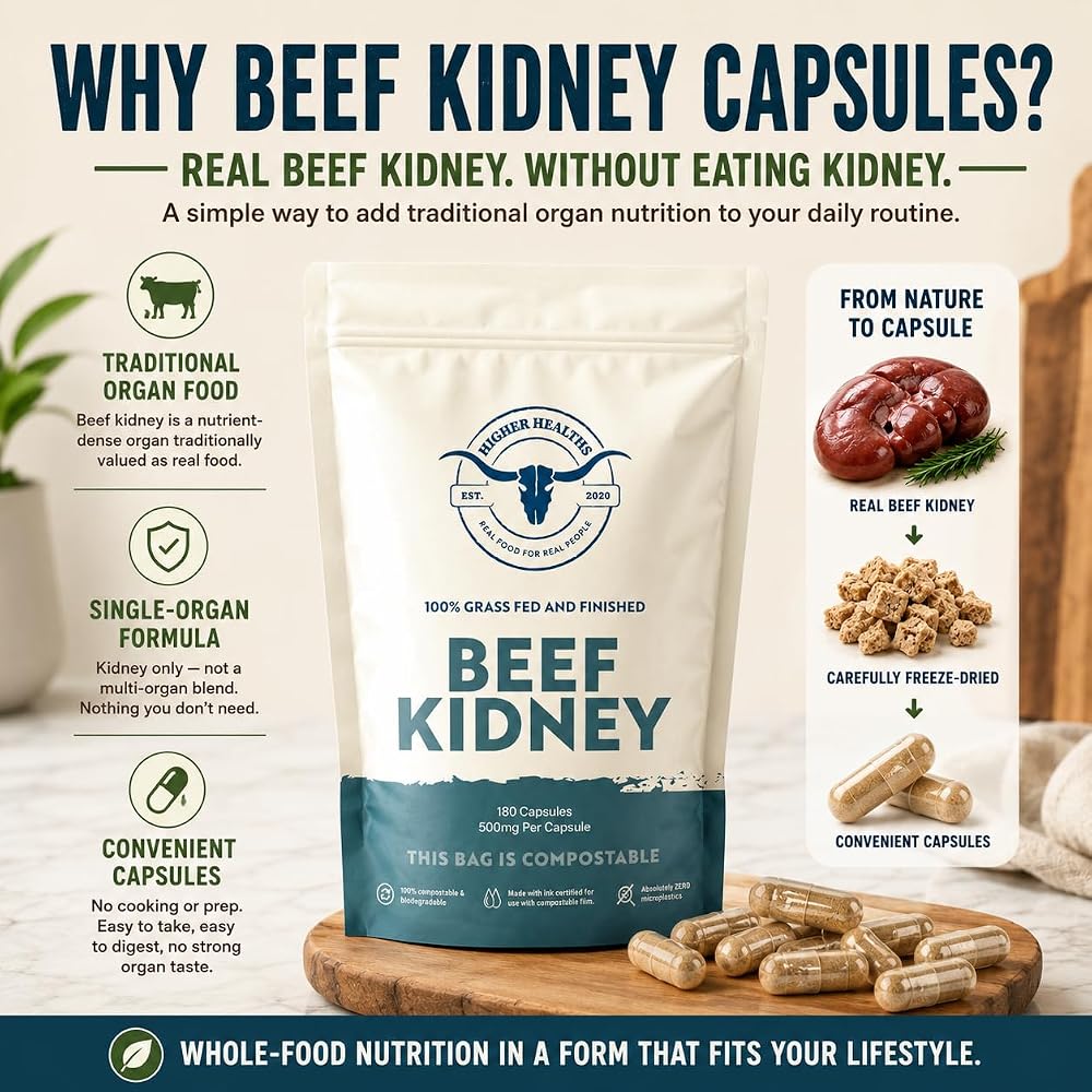 Higher Healths Beef Kidney Supplement Grass-Fed Glandular - 180 Capsules - image 4