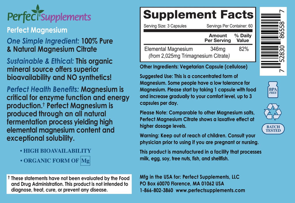 Perfect Supplements Magnesium Citrate - 180 Vegetarian Capsules - image 2