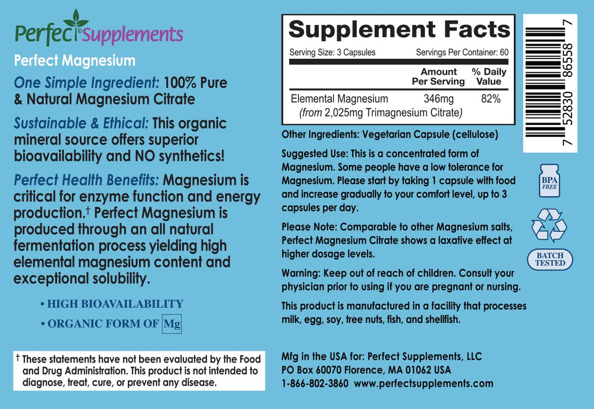 Perfect Supplements Magnesium Citrate - 180 Vegetarian Capsules - image 2