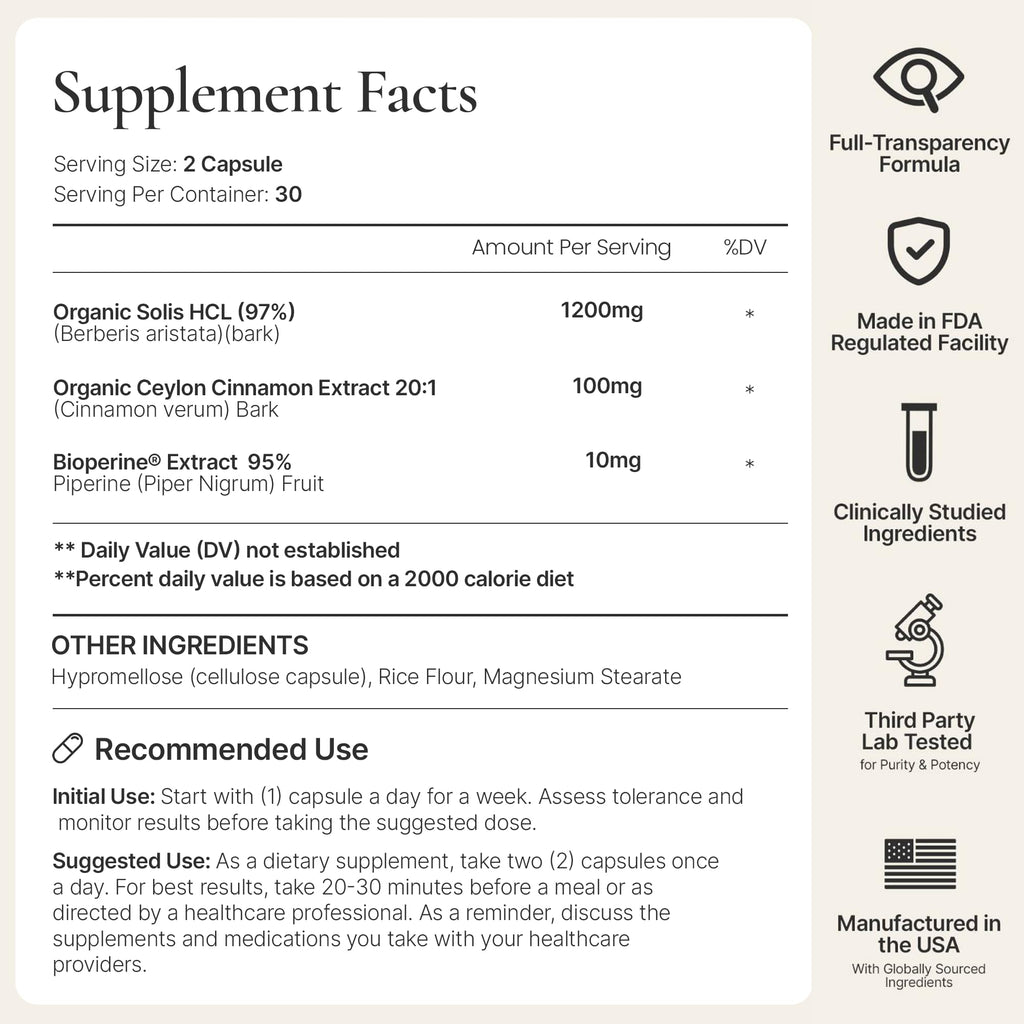 ACEWORKZ Organic Berberine HCL 1200mg with Ceylon Cinnamon - 60 Capsules - image 7