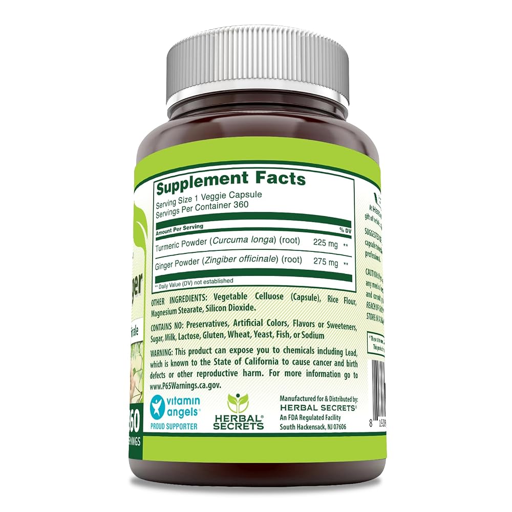 Herbal Secrets Turmeric & Ginger 500 mg Vegetarian Capsules - 360 Count - image 2
