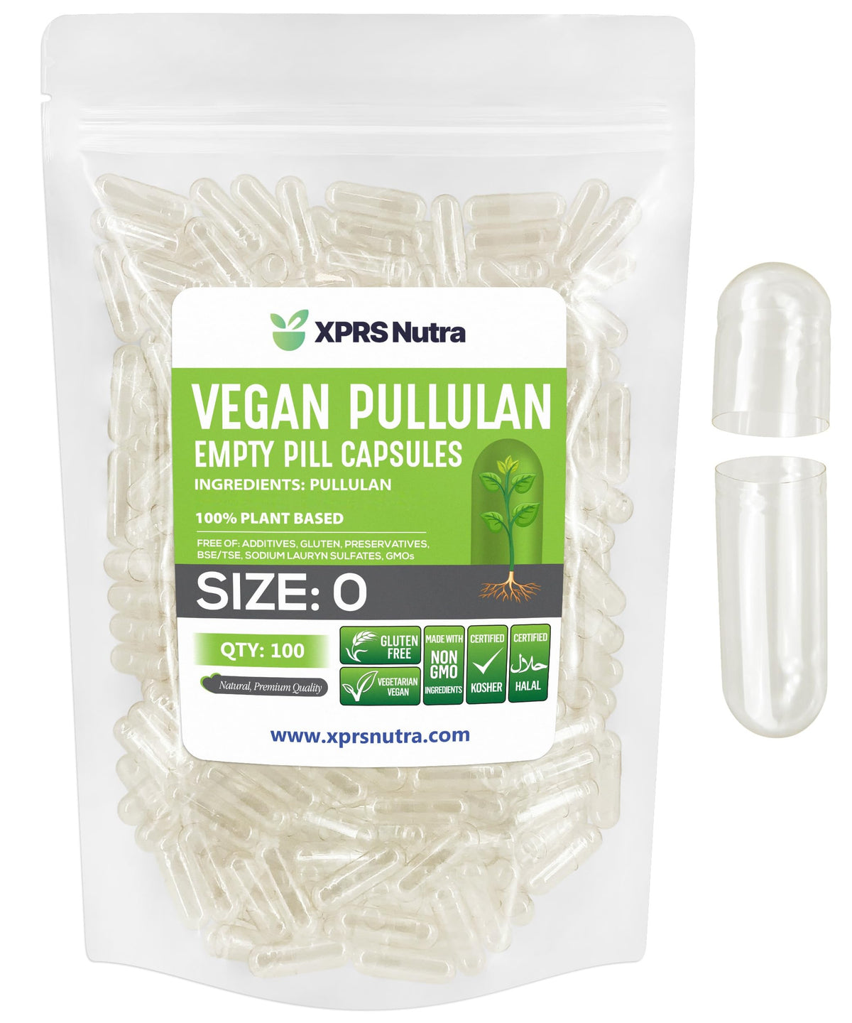 XPRS Nutra Pullulan Empty Capsules - Clean Label Plant Clear Empty