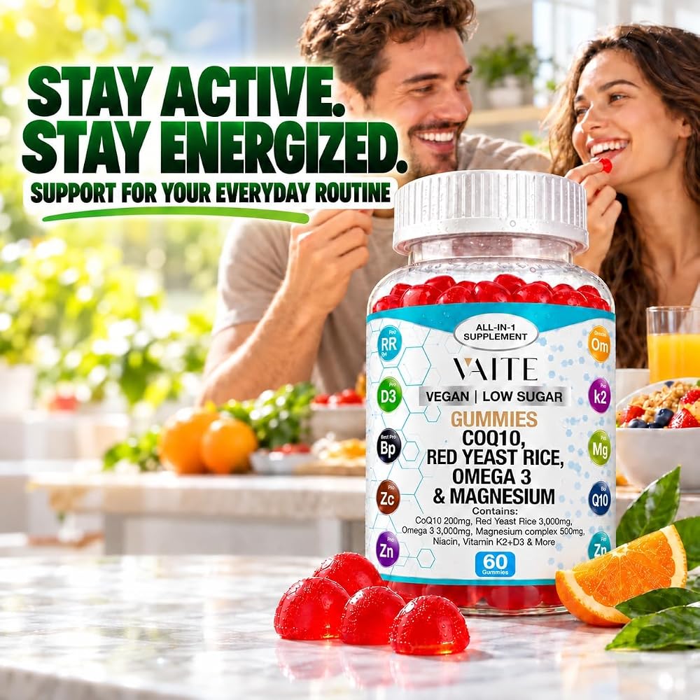 VAITE CoQ10 200mg Gummies with Red Yeast Rice & Magnesium - 60 Gummies - image 6