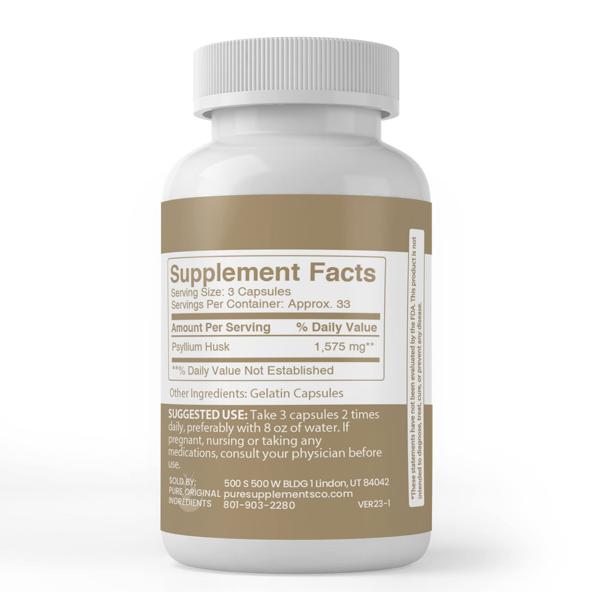 PURE ORIGINAL INGREDIENTS Psyllium Husk - 100 Capsules - image 3
