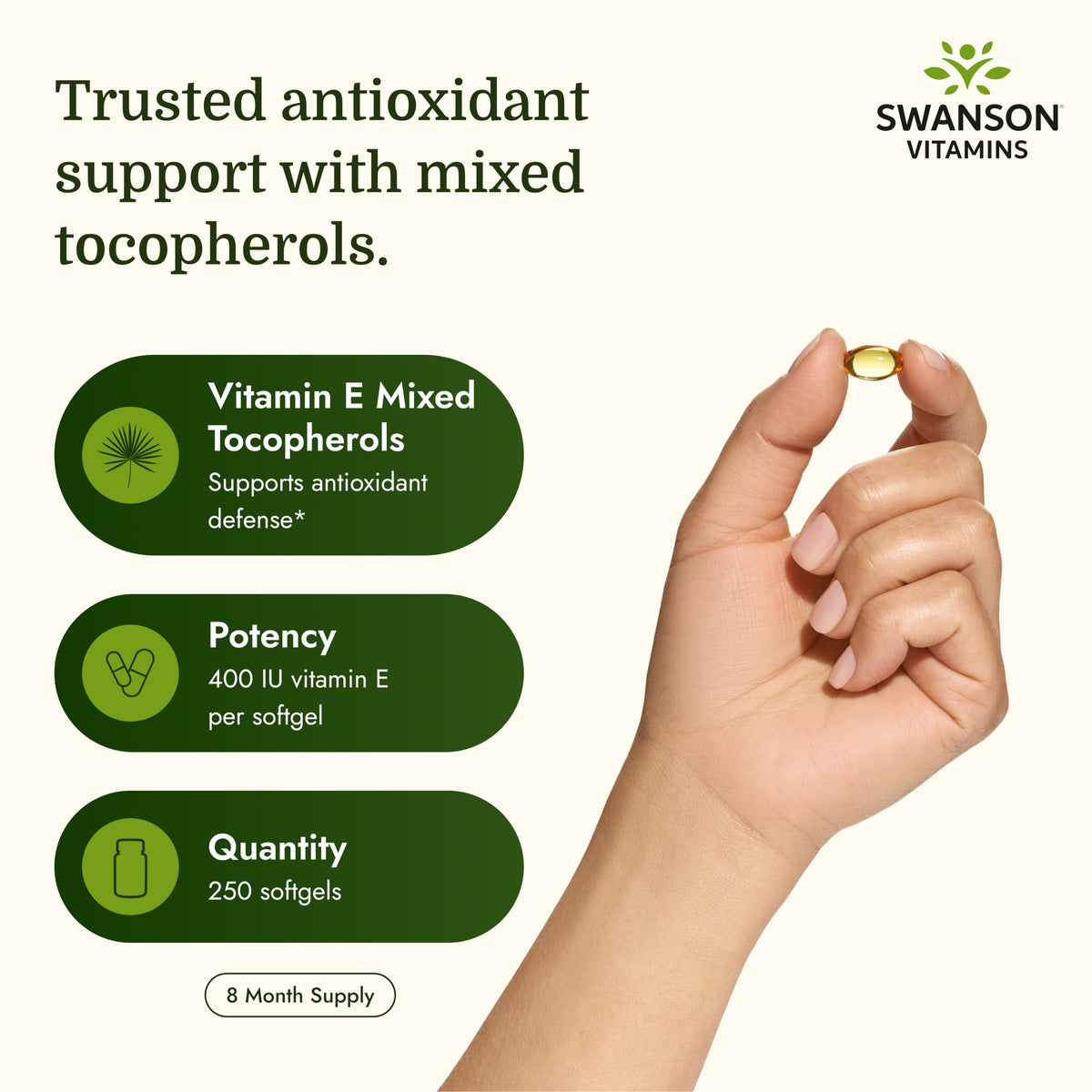 Swanson E-400 Mixed Tocopherols 400 IU - 250 Softgels - image 3