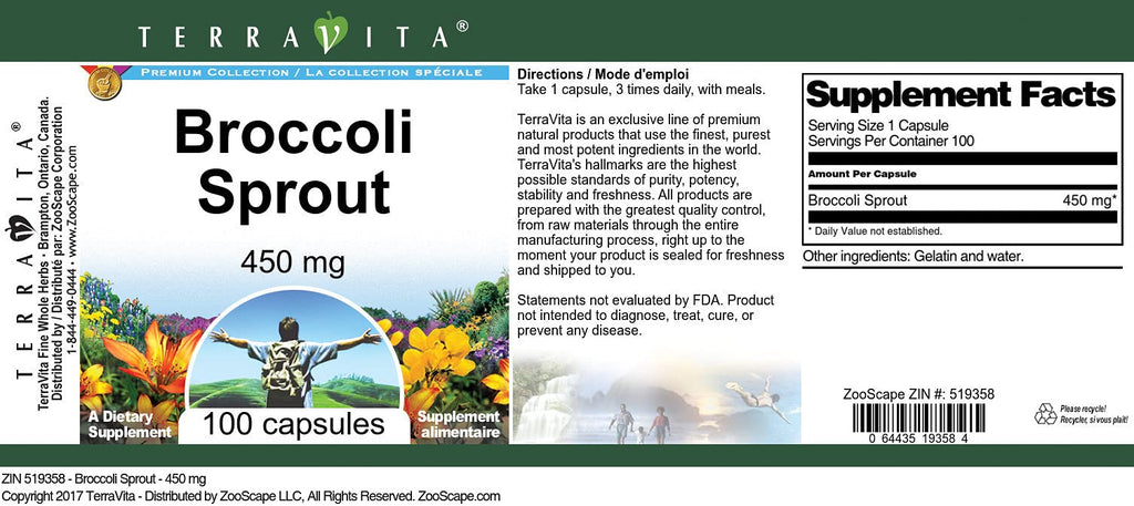 Terravita Broccoli Sprout - 450 mg (100 Capsules, ZIN: 519358)