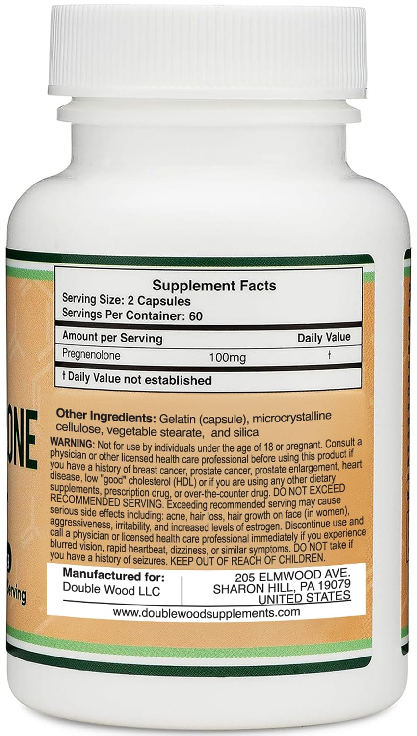 Double Wood Supplements Pregnenolone 100mg Memory & Mood - 120 Capsules - image 3