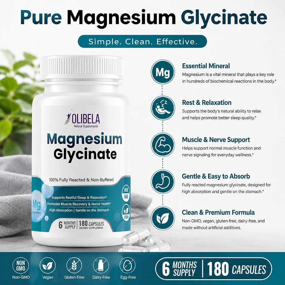 OLIBELA Magnesium Glycinate 1,420mg - 180 Vegetarian Capsules - image 3