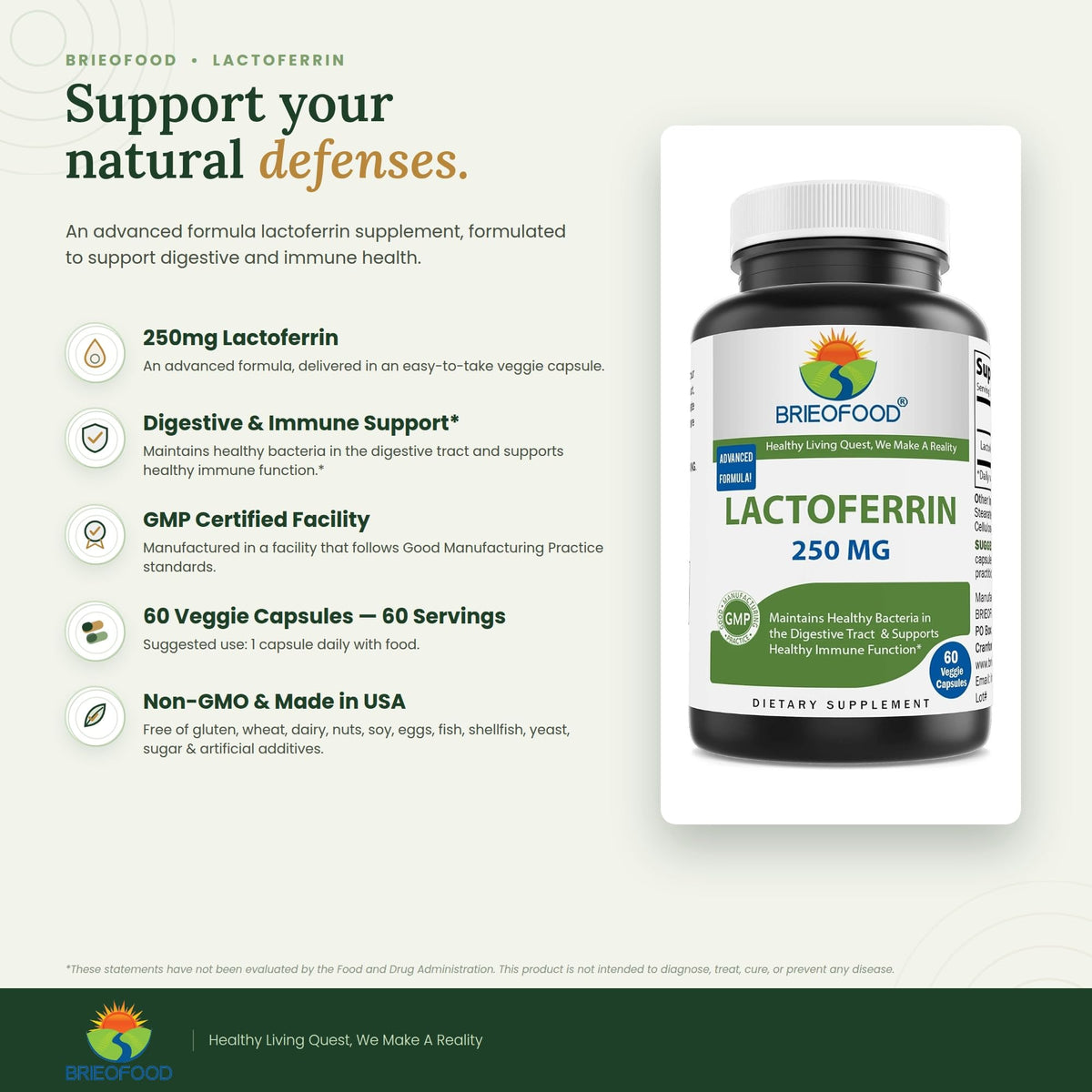 Brieofood Lactoferrin 250 mg - 60 Vegetarian Capsules - image 2