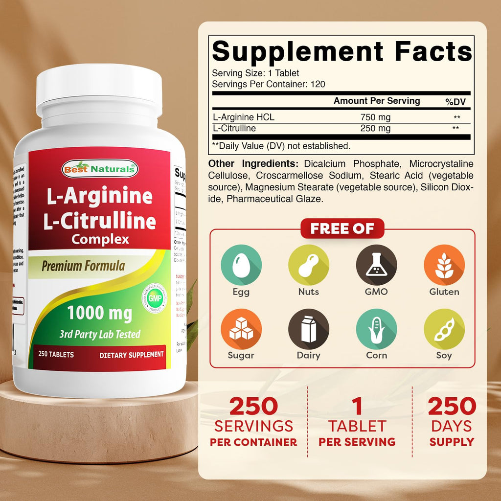 Best Naturals L-Arginine L-Citruline Complex Tablets,100 mg