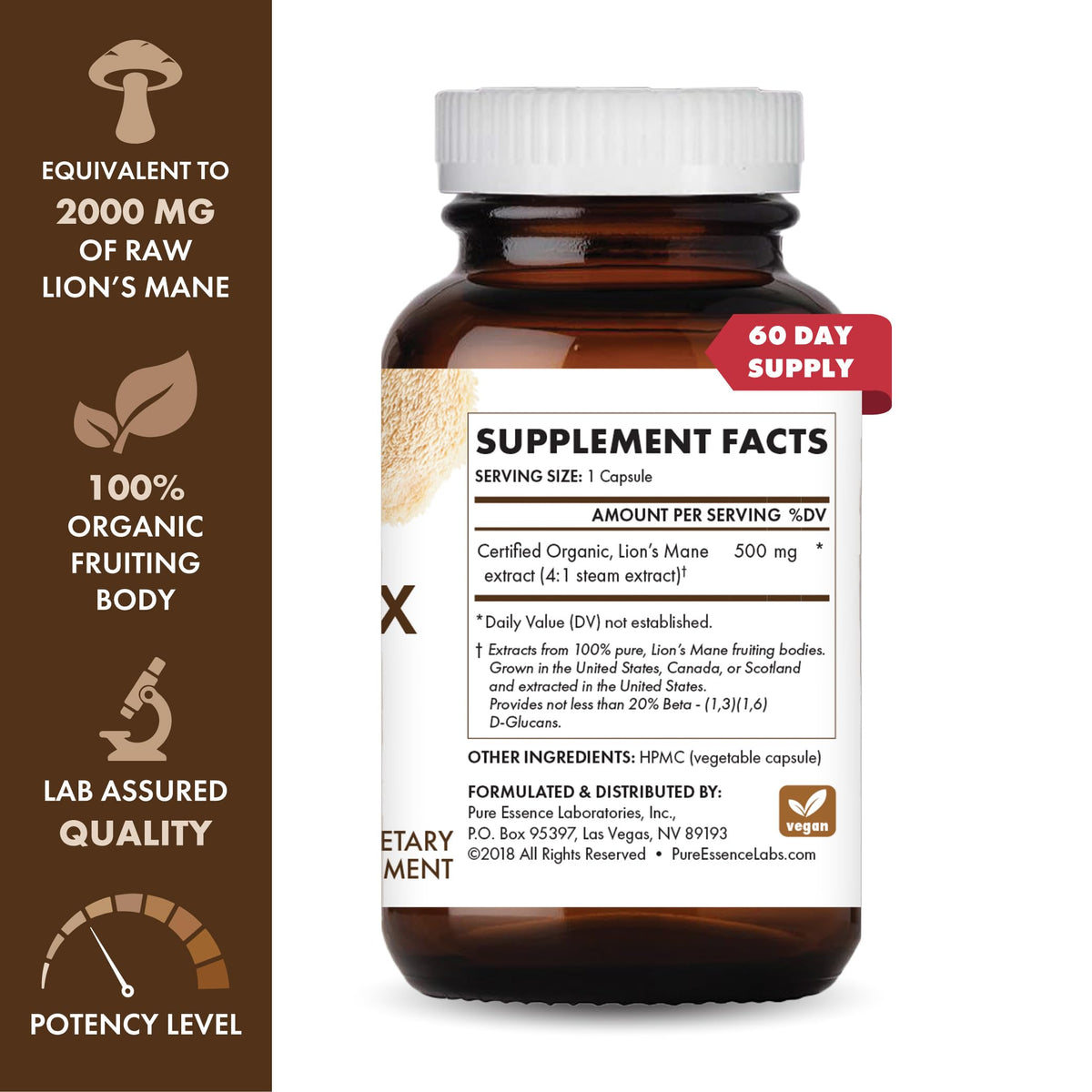 PURE ESSENCE LABS MyPure Lions Mane Organic Mushroom Supplement