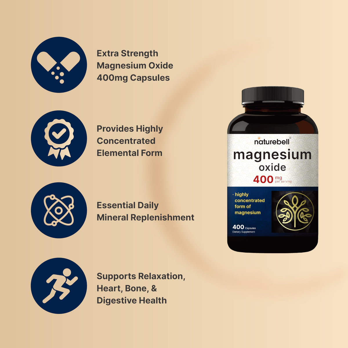 NatureBell Magnesium Oxide 400mg - 400 Capsules - image 3