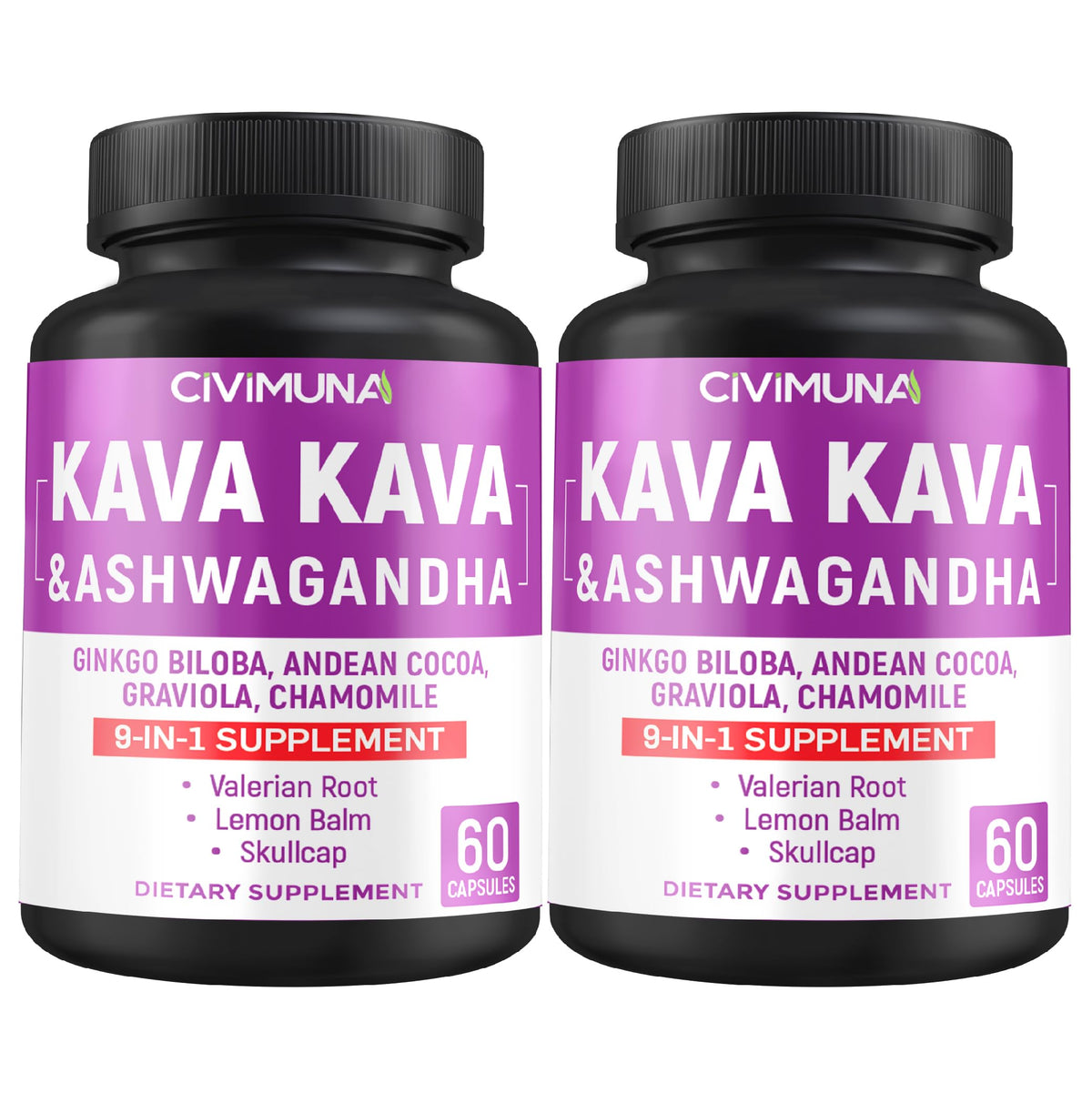 CIVIMUNA Kava Capsules with Ginkgo & Ashwagandha - 120 Capsules