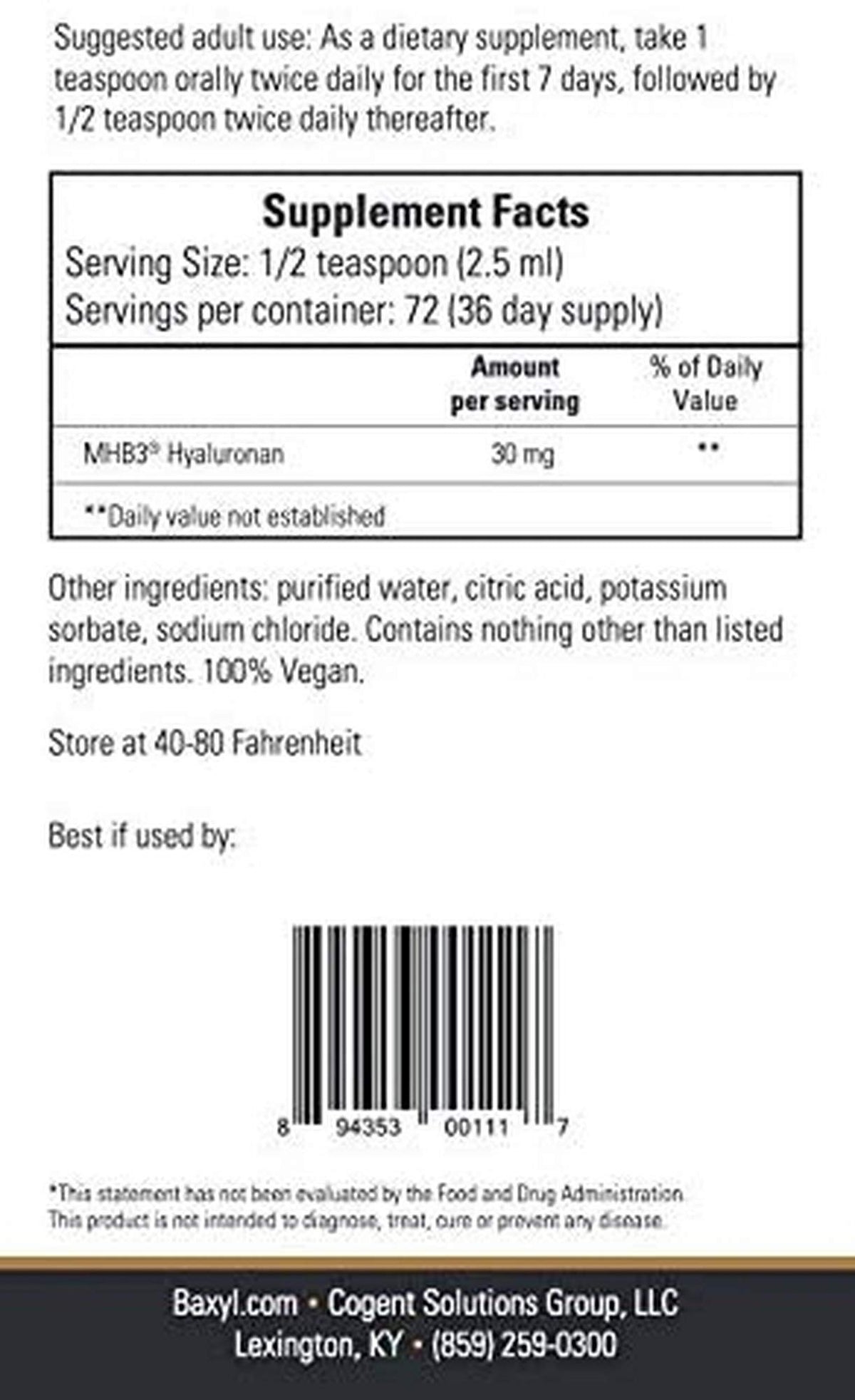 BAXYL Liquid Hyaluronic Acid Supplement for Joint Health - 6 Fl Oz - image 3
