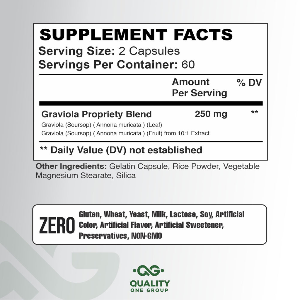 QUALITY ONE Graviola Max Pure Extract Supplement - 180 Capsules - image 2