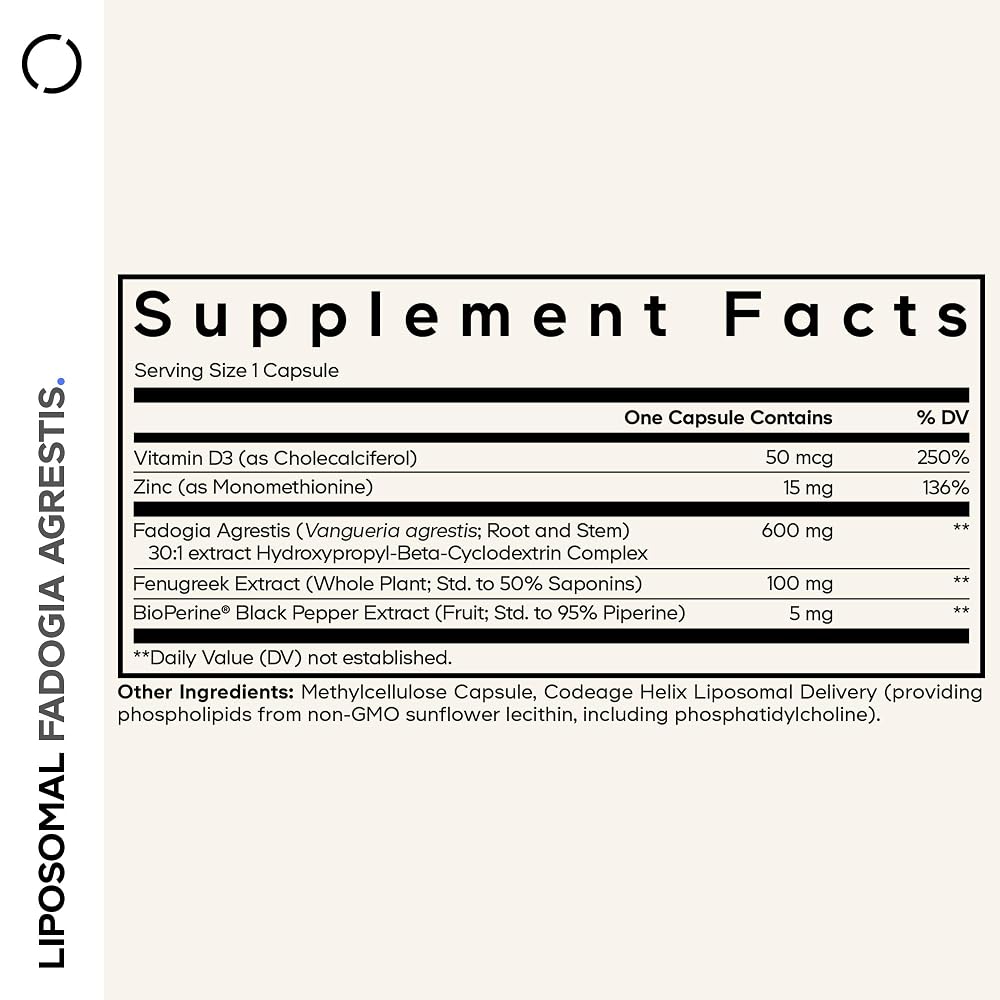 Codeage Liposomal Fadogia Agrestis 600mg with Zinc & Vitamin D3 - 60 Capsules - image 2