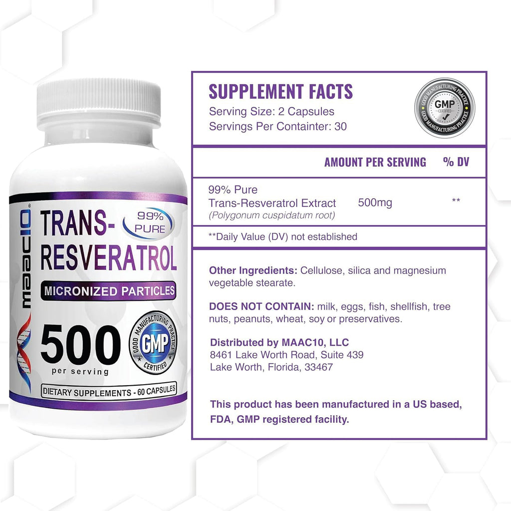 MAAC10 Trans Resveratrol 500mg - 60 Capsules - image 4