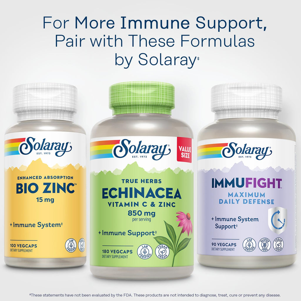SOLARAY Echinacea with Vitamin C & Zinc Immune Support - 180 Vegetarian Capsules - image 6