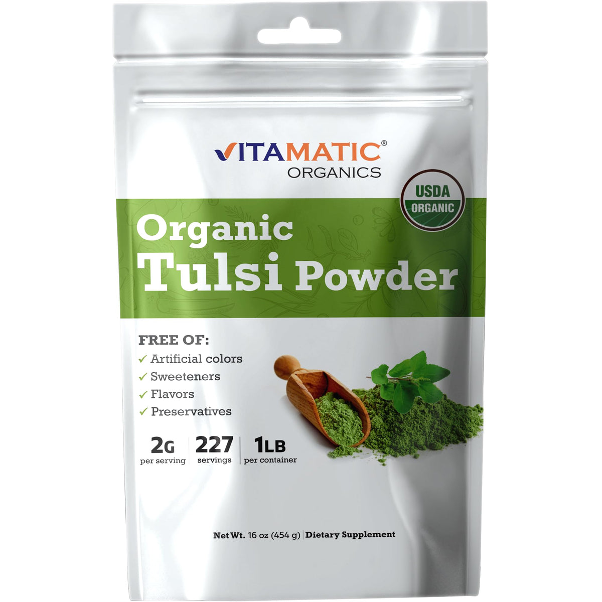 Vitamatic Certified USDA Organic Tulsi Powder - 16 Ounces