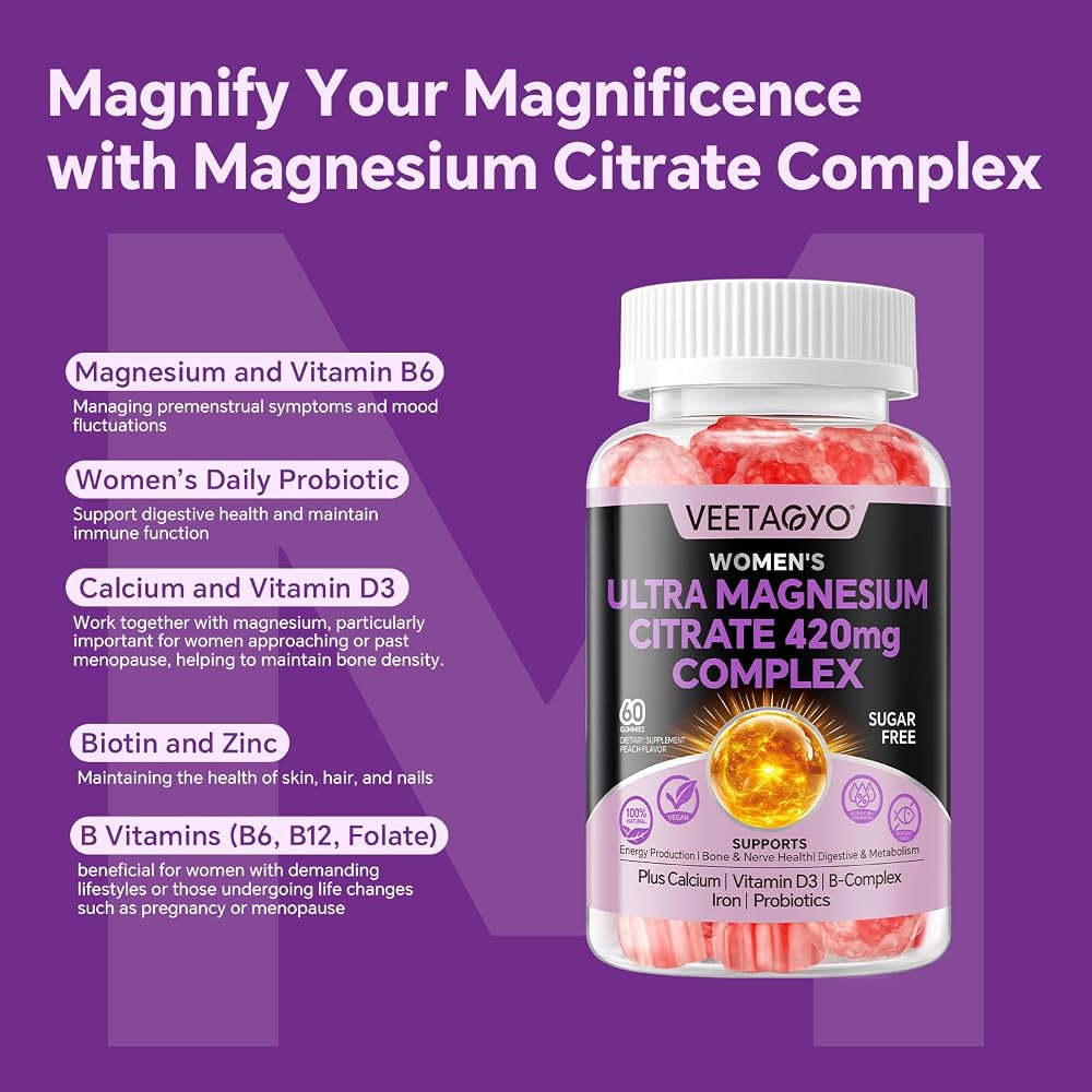 VEETAGYO Magnesium Citrate Gummies 420mg - 60 Gummies - image 3