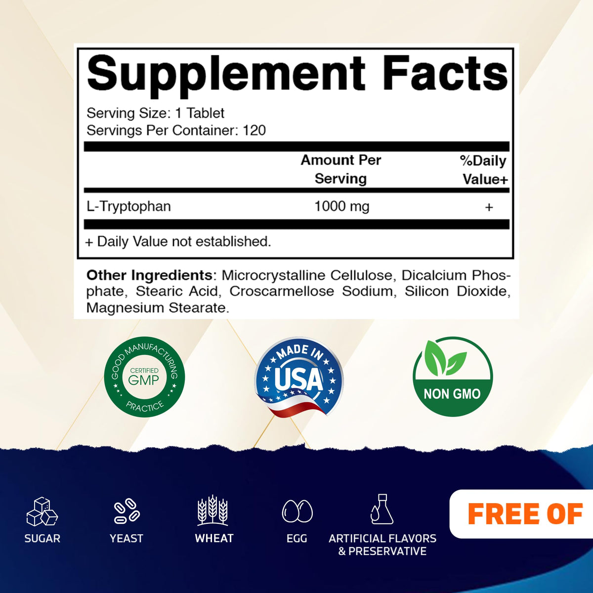 Vitamatic L-Tryptophan 1000mg 120 Tablets (120 Tablets (Pack of 1))