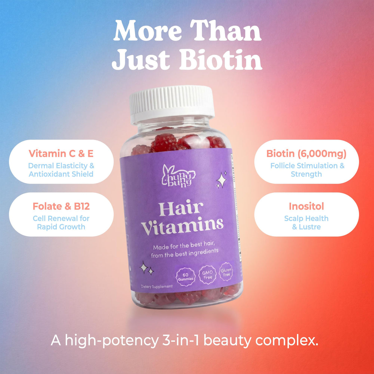 Hunny Bunny Hair Skin and Nails Vitamins Gummies - 60 Count - image 5