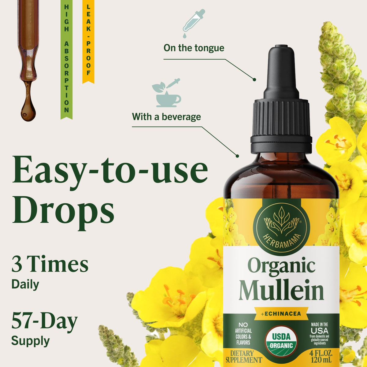 HERBAMAMA USDA Organic Mullein Drops for Lungs - 4 oz - image 7