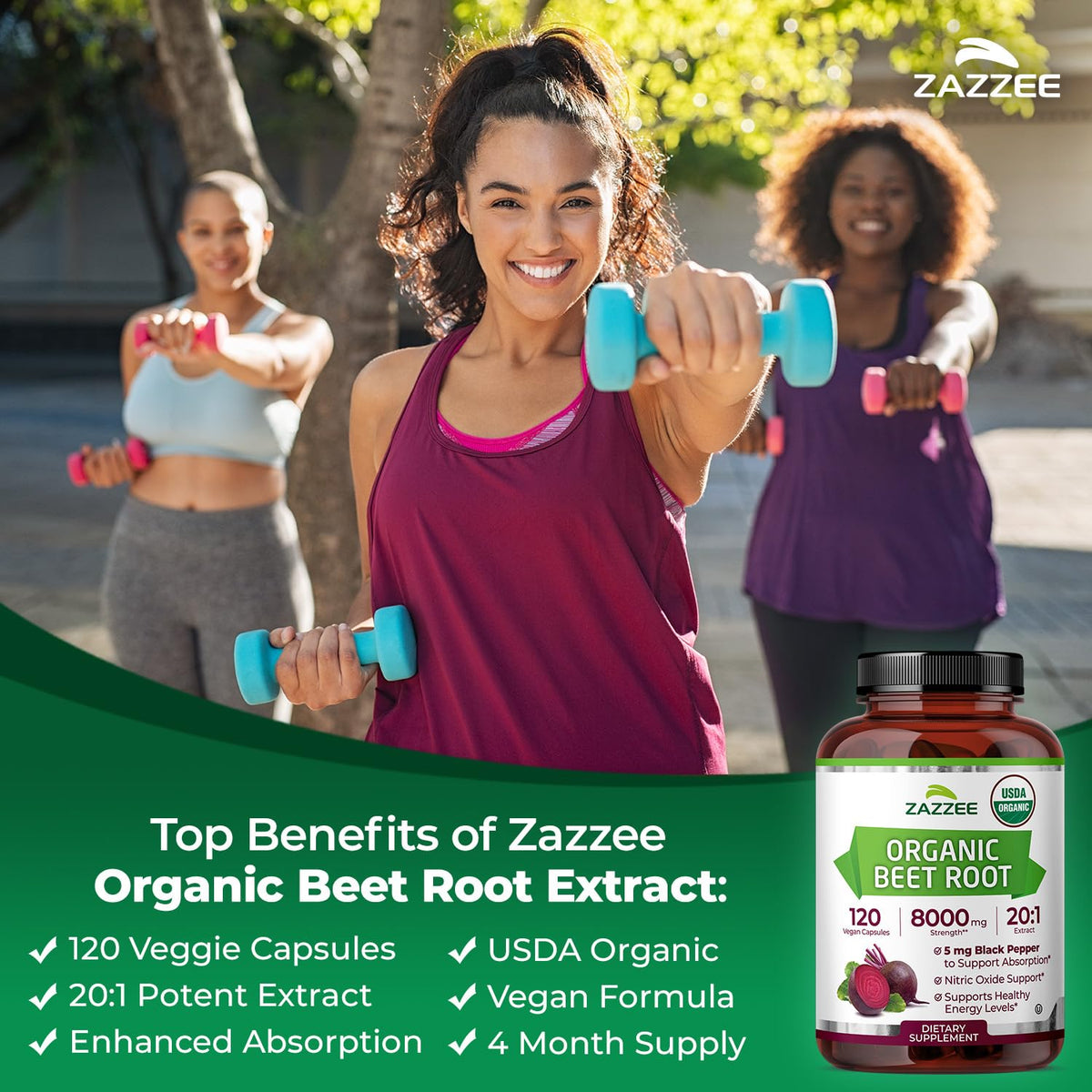 Zazzee USDA Organic Beet Root 20:1 Extract - 120 Capsules - image 4