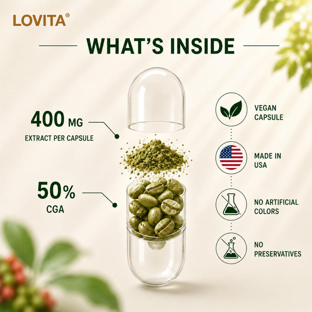 LOVITA Green Coffee Bean Extract 50% Chlorogenic Acid - 180 Vegan Capsules - image 3