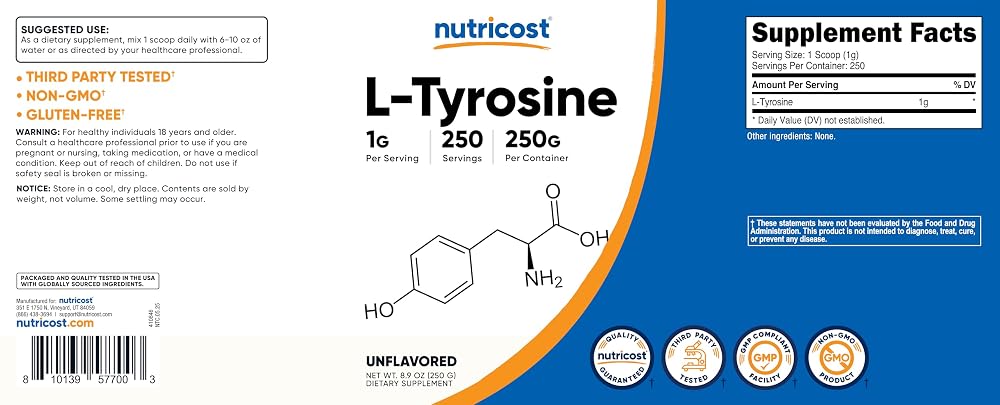 Nutricost L-Tyrosine Powder - Pure L-Tyrosine Powder - 3G Per Serving - image 10